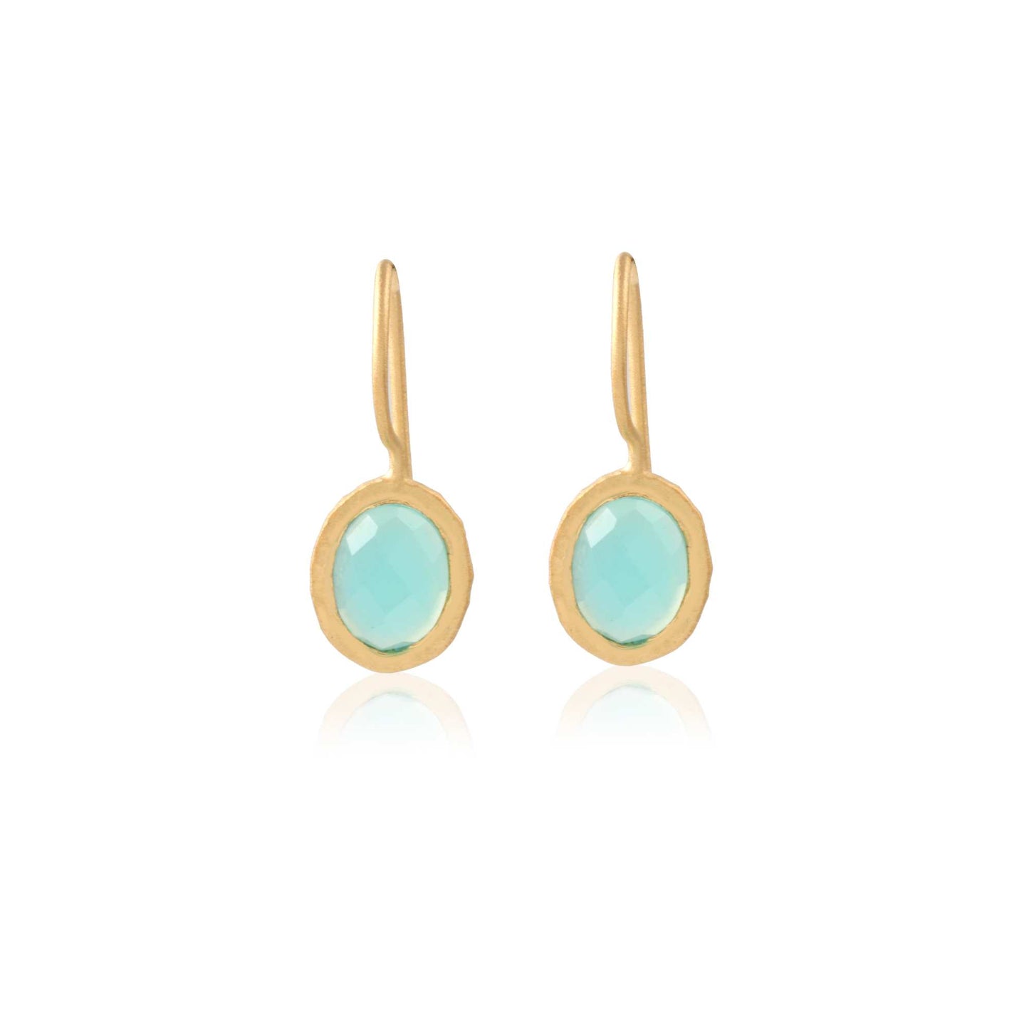 Handmade Blue Gemstone Bezel Set Drop Earring with Long Hook in Gold Finish