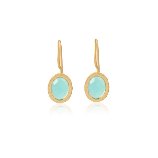Handmade Blue Gemstone Bezel Set Drop Earring with Long Hook in Gold Finish