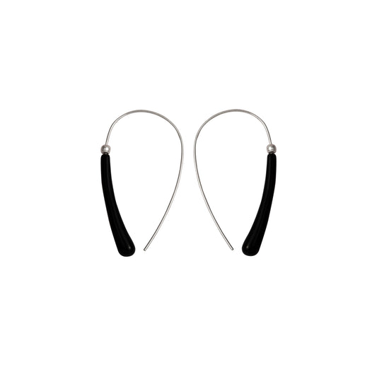 Black Bar Minimalist Wire Drop Earring with Silver Beads