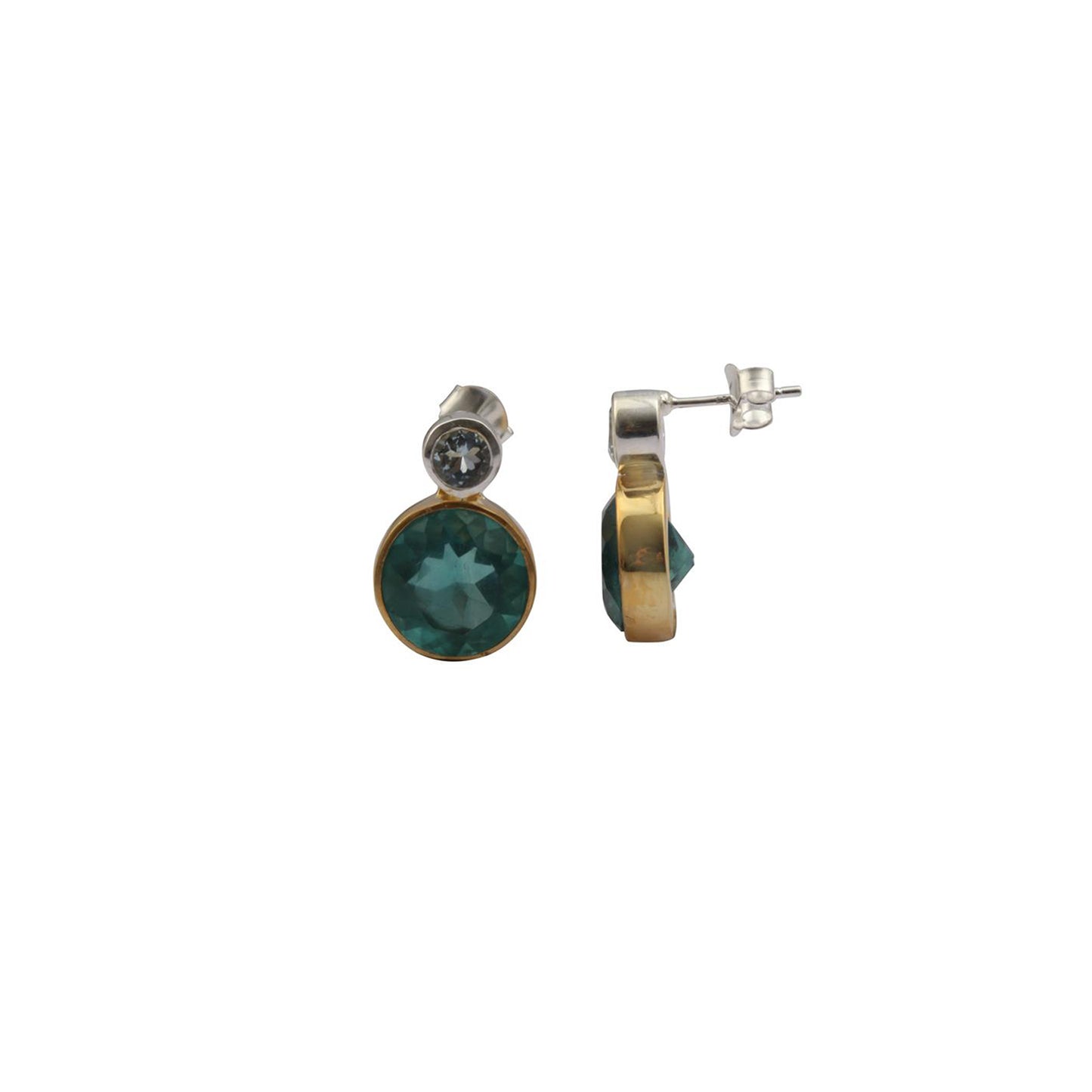 Silver Finish Green Stone Round cut Dangle Stud Silver Earring
