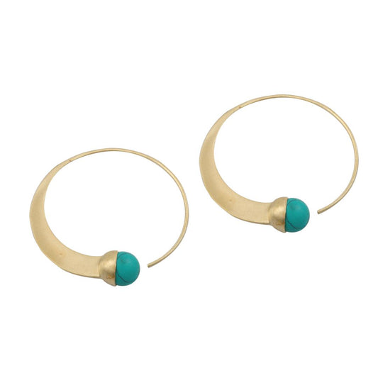 Turquoise Bead Open Hoop Silver Finish Earring For Women