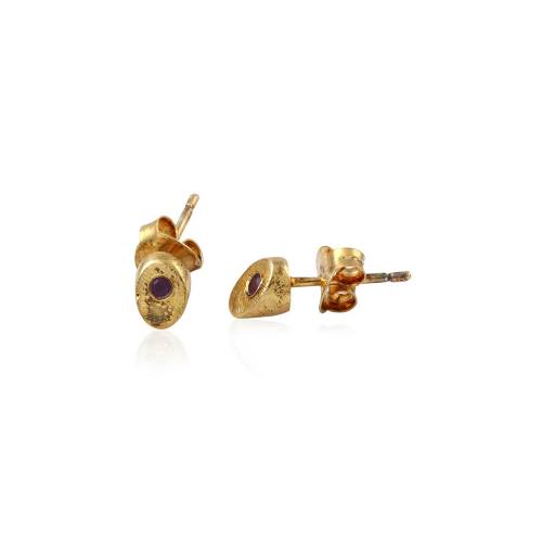 Dark Gemstone Organic Form Stud Earring in Gold Shine Artisan Jewellery Earring