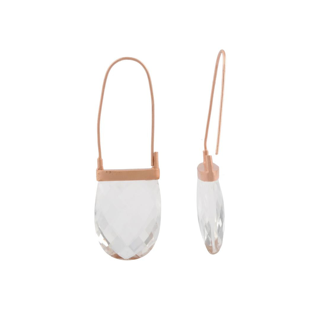 Rose Gold Finish Minimal wire Hook Earring with Crystal Drop