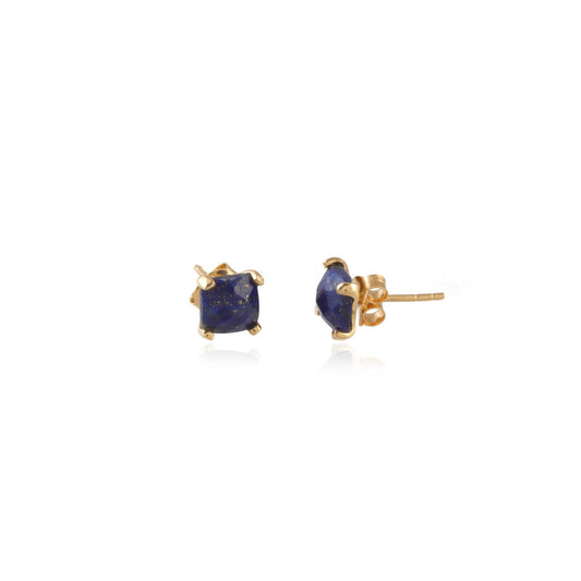 Blue Sapphire Cushion Cut Prong Set Stud Earring with Push Back in Gold Finish Earring