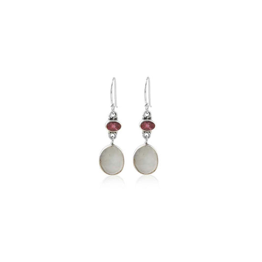 Stylish Gemstone Silver Earring With Rainbow Moonstone & 925 Sterling Silver
