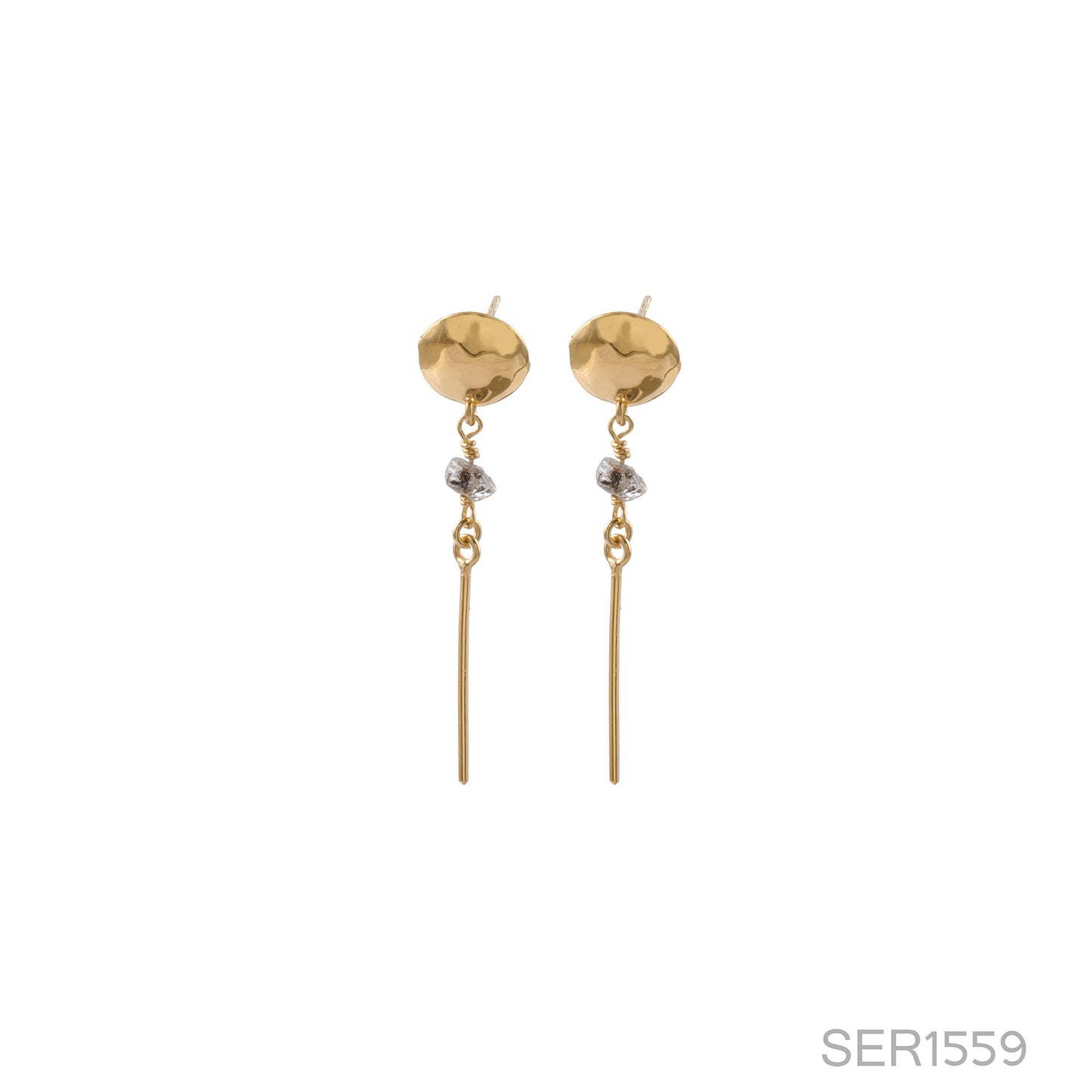 Herkimer Rough Single Stone Gold Frame Silver Earring For Women