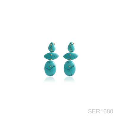 Handcrafted Turquoise Stone Triple Drop Dangle Earring