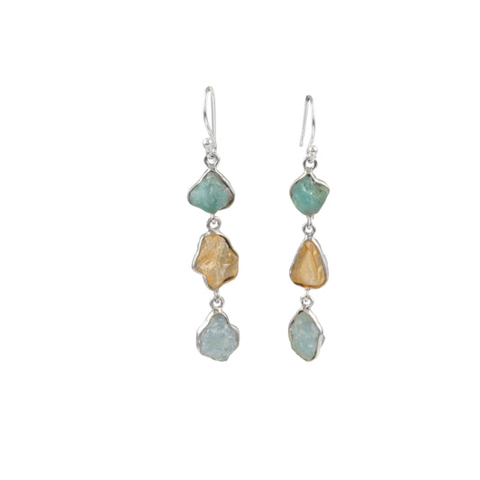 Silver-Tone wire Hook Earring with Multistone Raw Drop Silver Earring