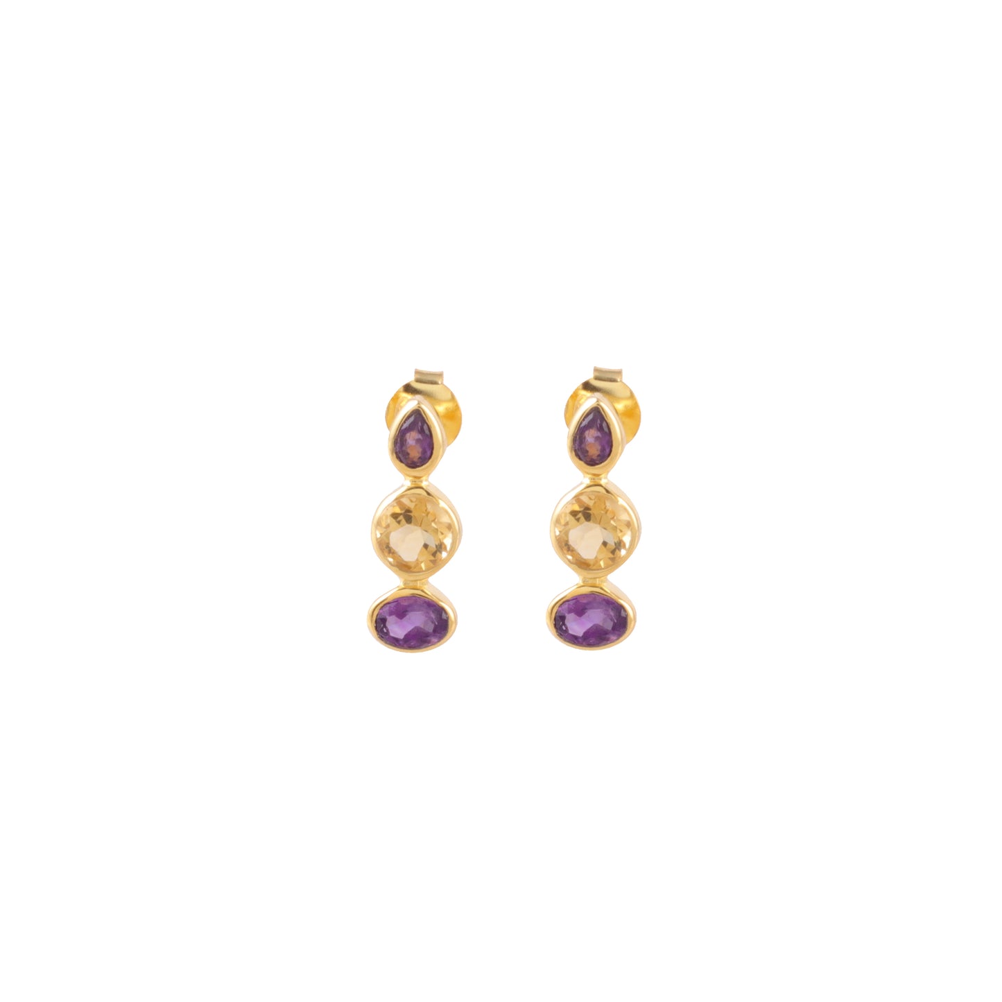 Oval round Shaped Multi Gemstone Gold Shiny Silver Earring