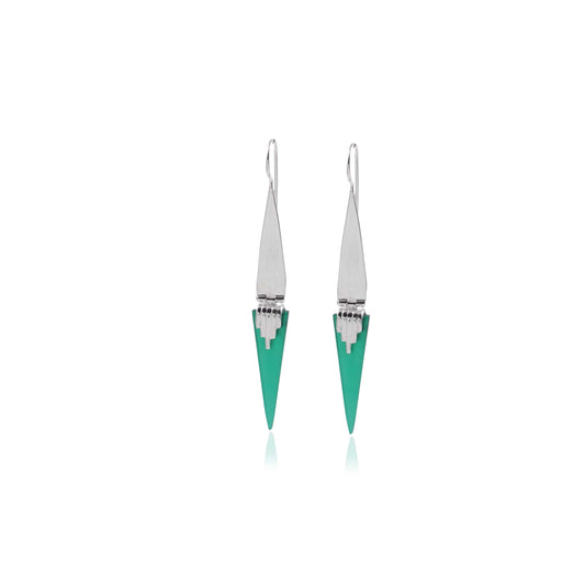 Long Blade Drop Earring with Turquoise Spike Accent silver Earring