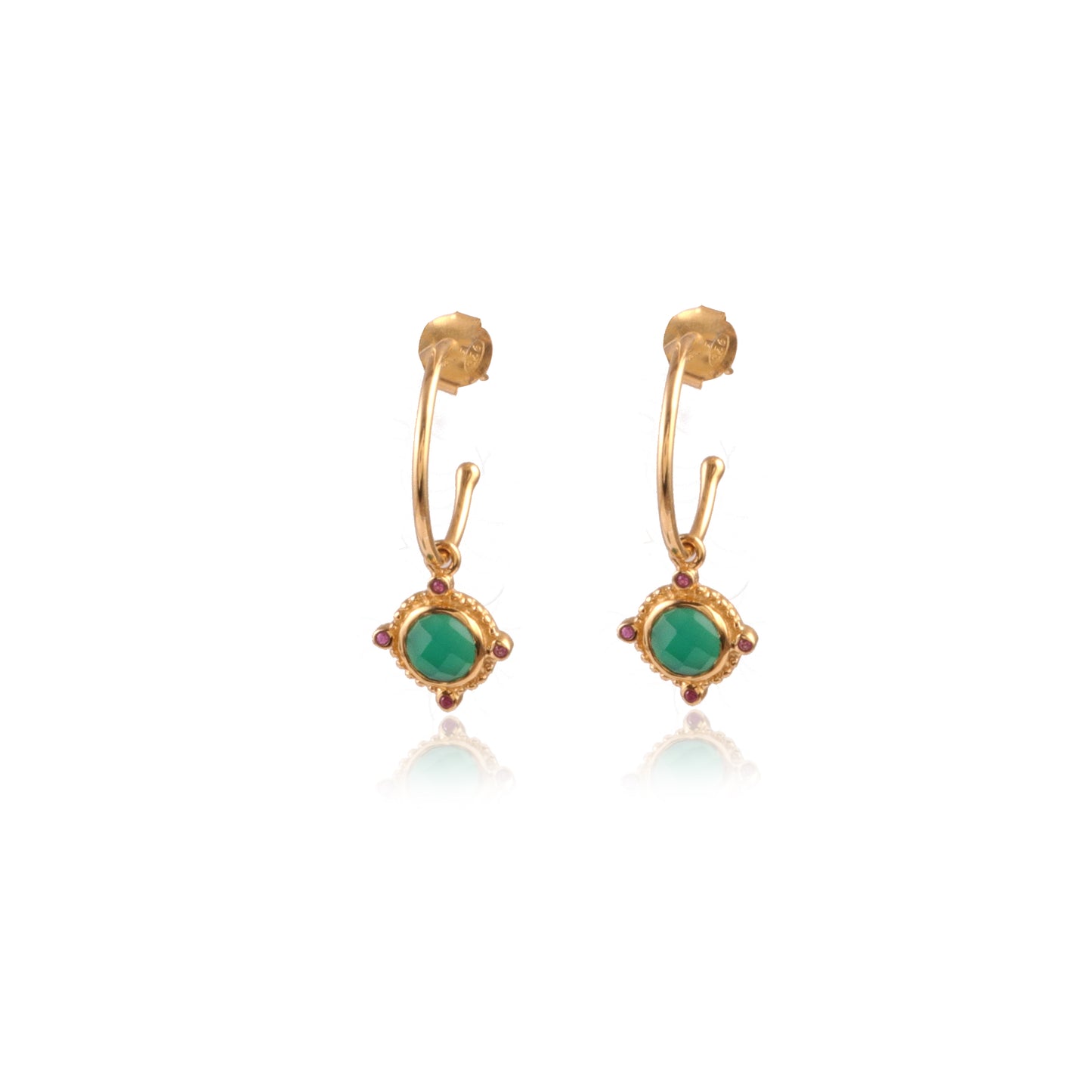 Gold Plated Green Onyx Ear Jacket Stud Multi Gemstone silver Earring-SER3894