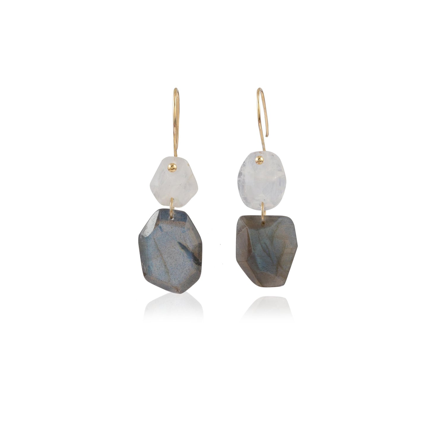 Natural Gemstone White Moonstone Drop Golden Hook  Silver Earring
