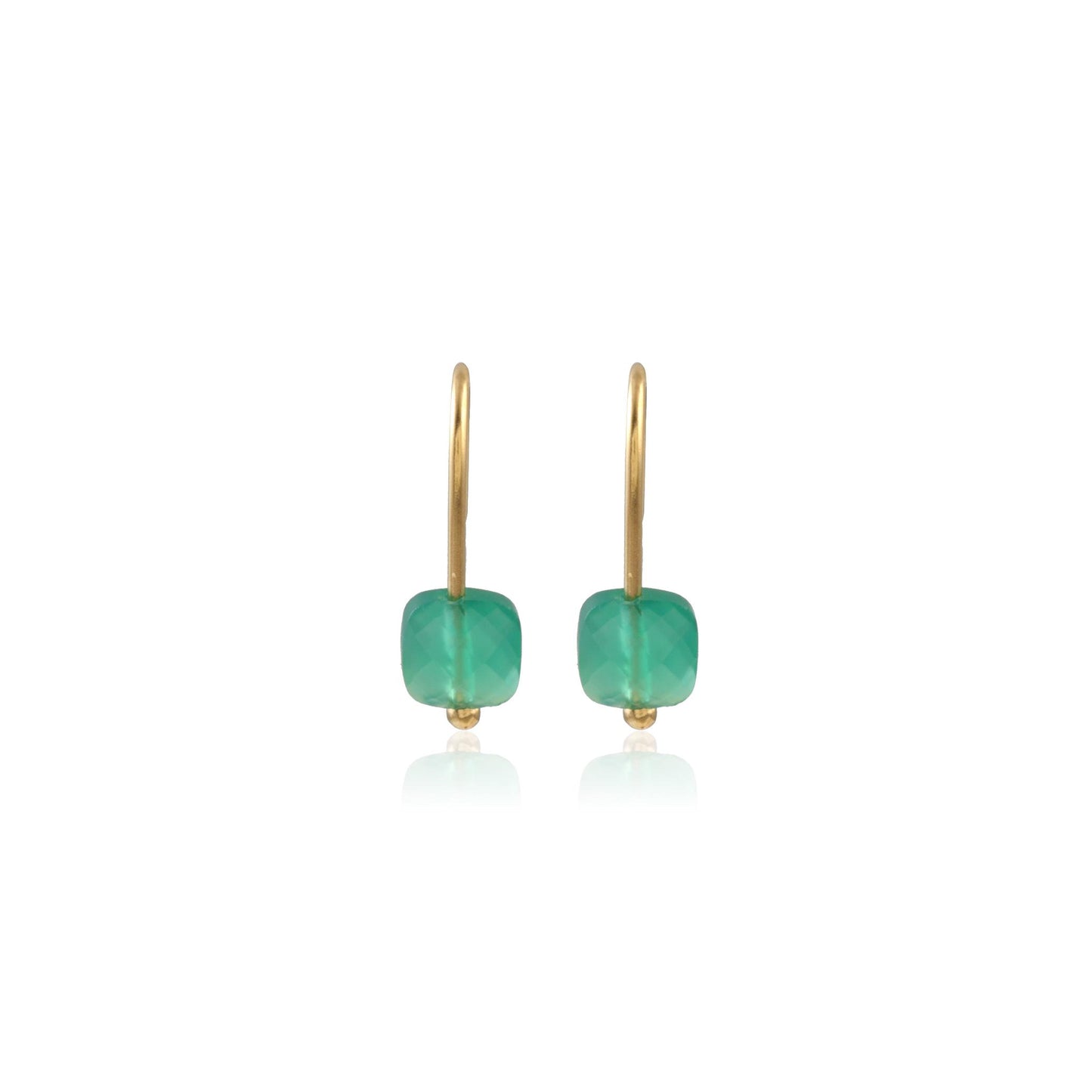 Gold Hooped Earring with Block-Shaped Amazonite Beads Silver Earring
