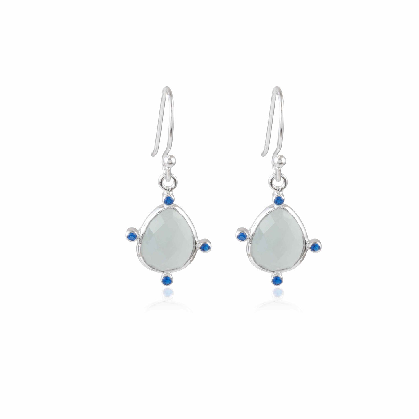 Tri-Point White Stone Beaded Silver Earring