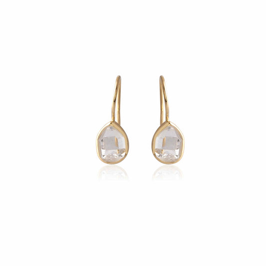 Elegant Gold Finish Featuring White Stone Hooked Dangle Silver Earring