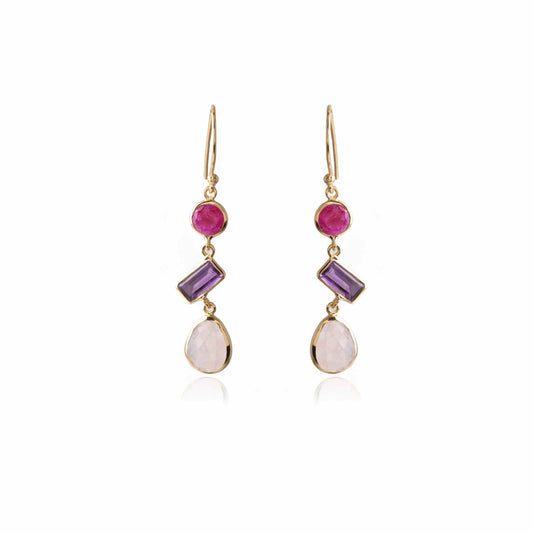 925 Sterling Silver Multi Gemstone Drop Earring