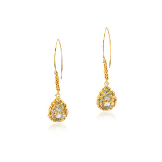 Gold-Tone Wire Hook Earring With Teardrop Stone Silver Earring