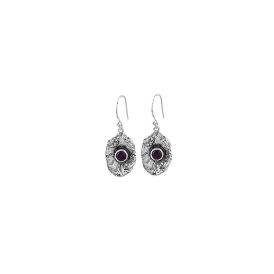 Amethyst Single Stone Oxidised Plating Shiny Silver Earring