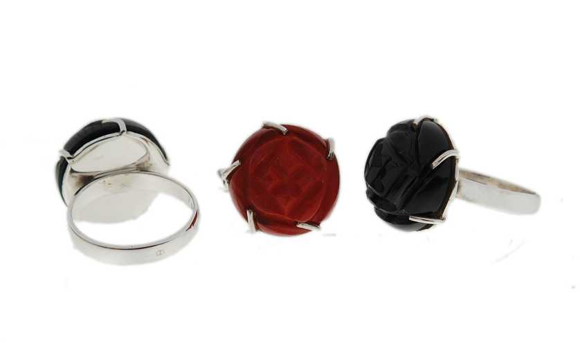 Carving Single Stone Silver Ring  with 925 Sterling Silver