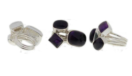 Modern Style Multi Band Gemstone Silver Ring with 925 Sterling Silver