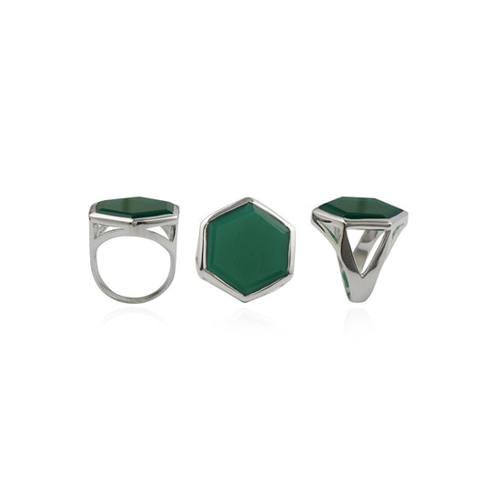 925 Sterling Silver  Onyx Green Stone Silver Ring