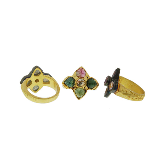925 Sterling Silver Multi Gem Stones Silver Ring