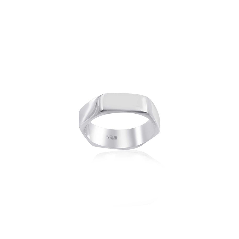 925 Sterling Silver Plain Hexagonal Silver Ring