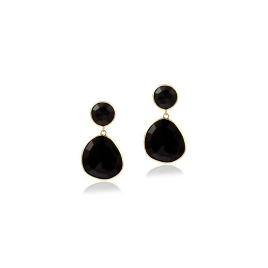 Black Onyx Multi Gemstone Stylish Polished Gold Shiny Silver Earring