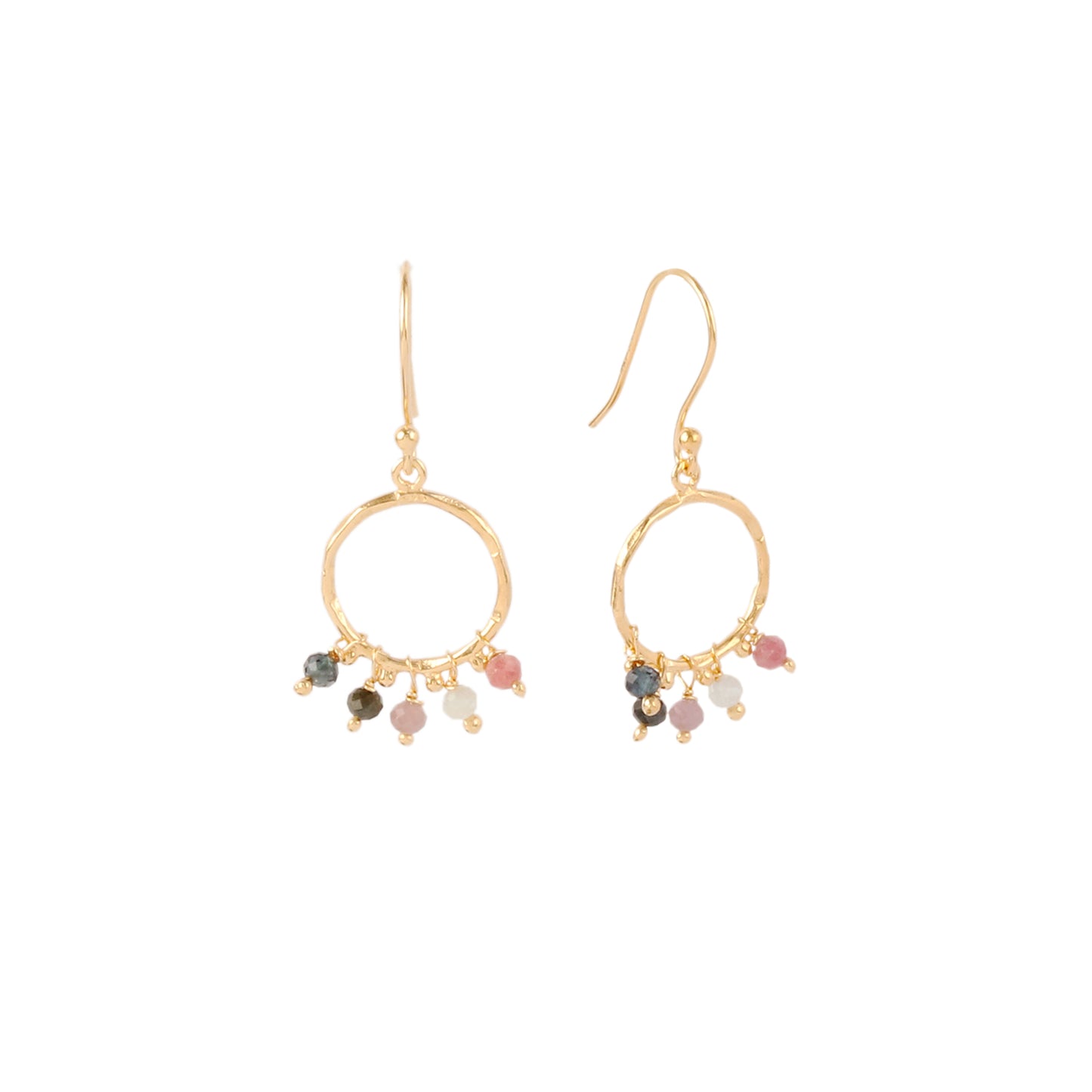 Multistone Hooped Gold Matt Silver Earring