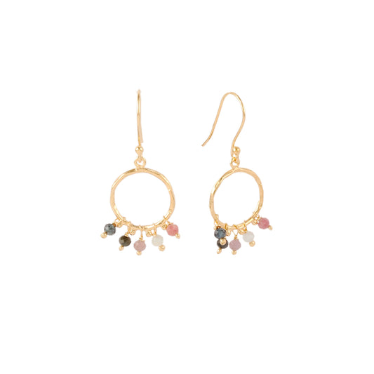 Multistone Hooped Gold Matt Silver Earring
