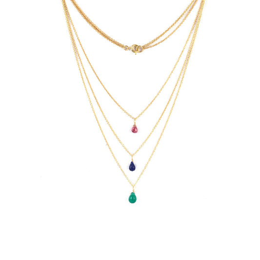 Sterling Silver Multi Gemstone Necklace with Multi Chain