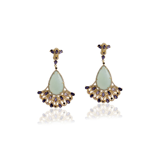 925 Sterling Silver Modern Style Multi Gemstone Drop Earring