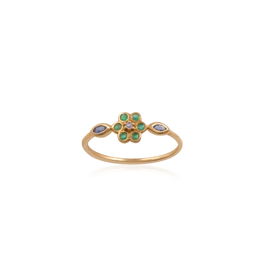 Flower Design Gemstone Silver Ring with 925 Sterling Silver