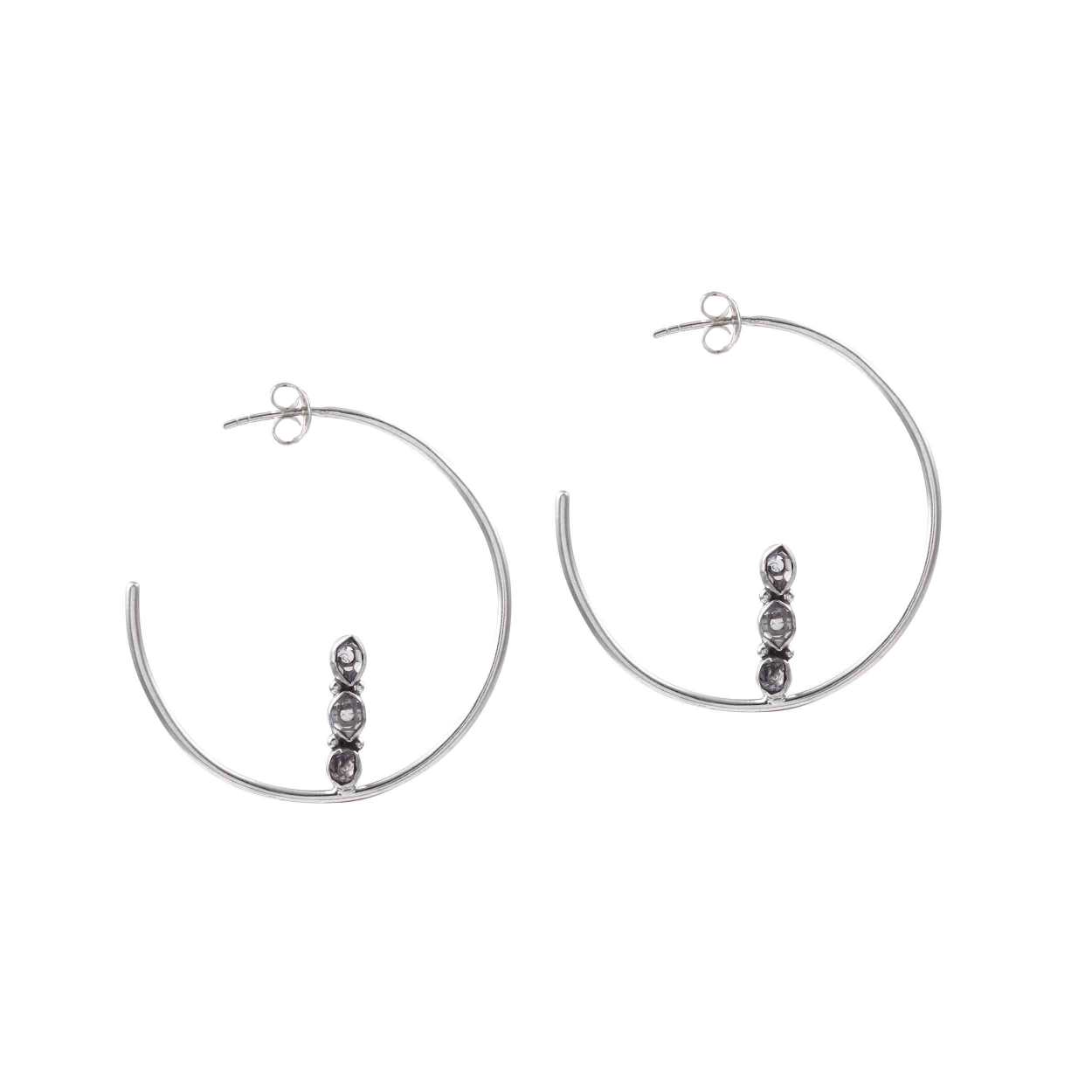 Herkimer Plain Rough Stone Open Hoop Silver Earring