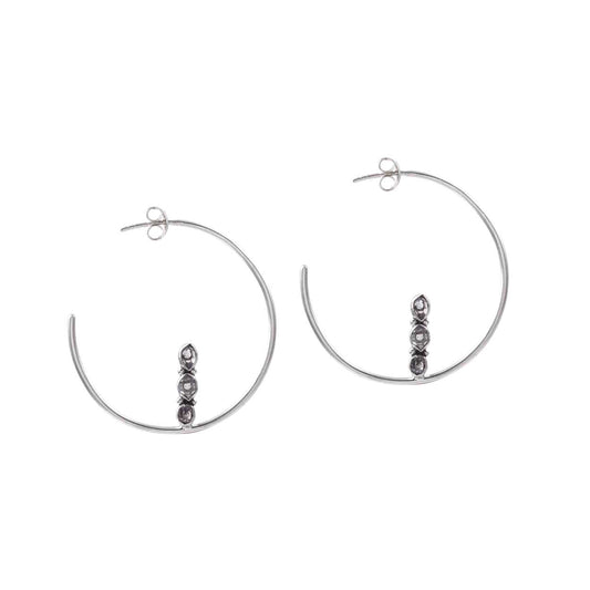 Herkimer Plain Rough Stone Open Hoop Silver Earring