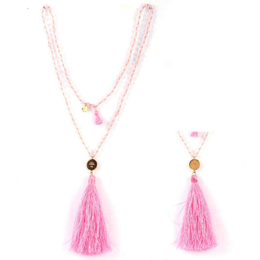 925 Sterling Silver Beads Necklace with  Rose Quartz stone
